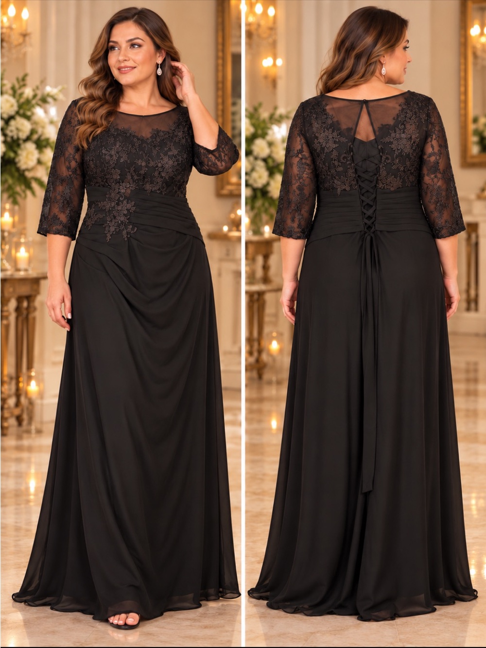 Black Lace Overlay Maxi Dress NWT
